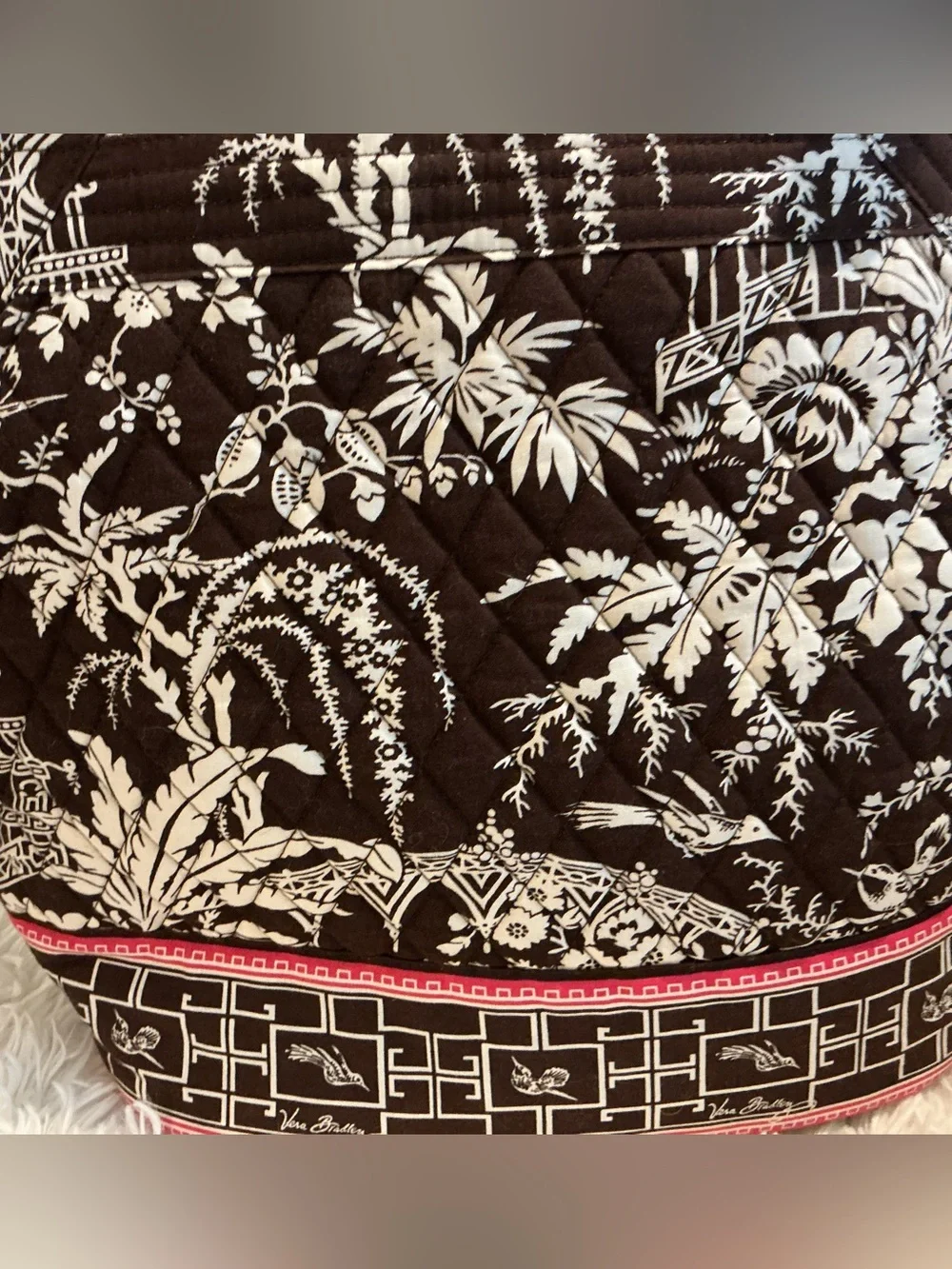 Vera Bradley Imperial Toile Brown Pink Quilted Satchel Shoulder Bag Zip Tote